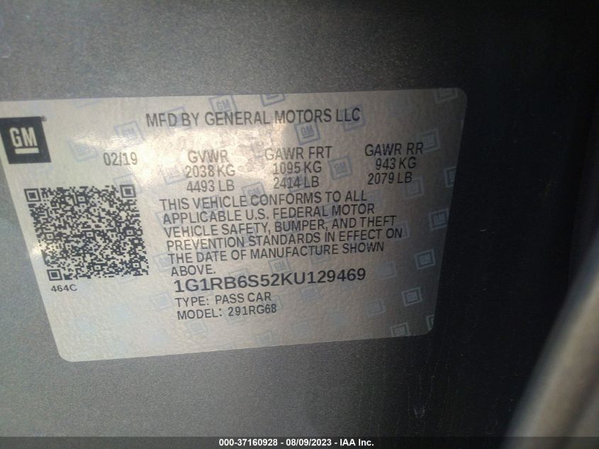 2019 CHEVROLET VOLT PREMIER - 1G1RB6S52KU129469