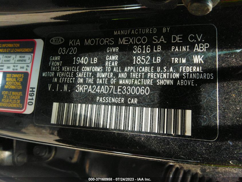 3KPA24AD7LE330060 Kia Rio S 9