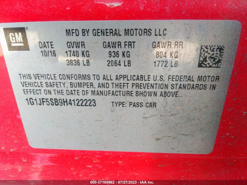 2017 CHEVROLET SONIC PREMIER - 1G1JF5SB9H4122223