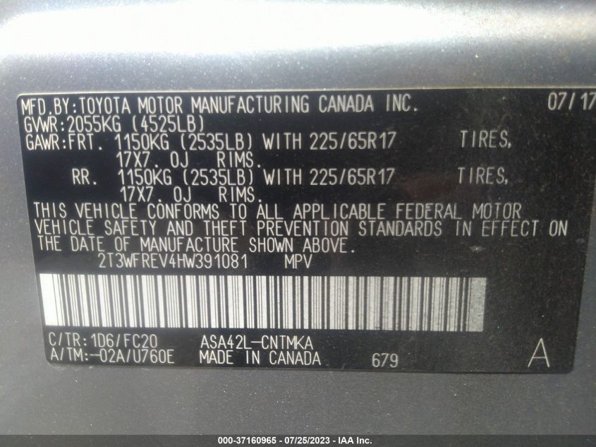 2017 TOYOTA RAV4 XLE - 2T3WFREV4HW391081