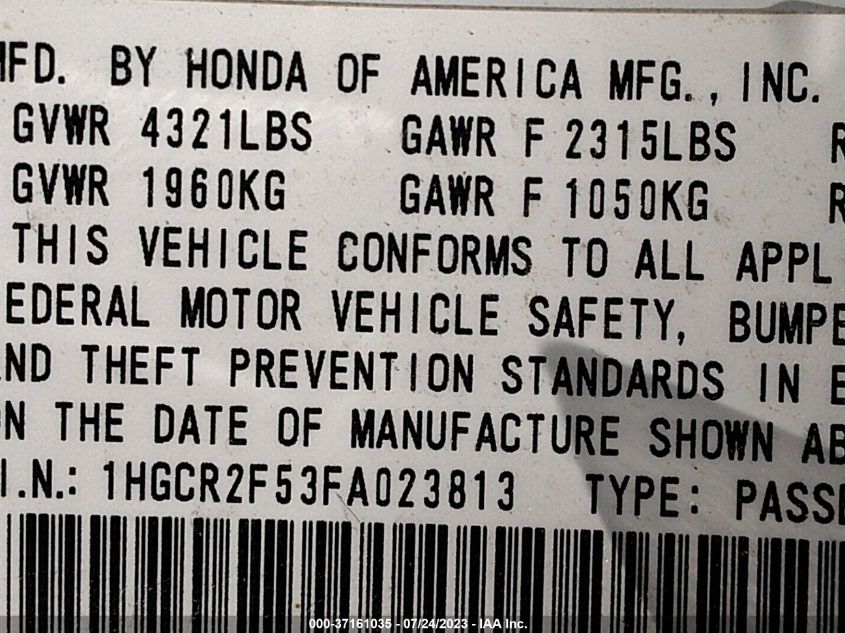 2015 HONDA ACCORD SEDAN SPORT - 1HGCR2F53FA023813