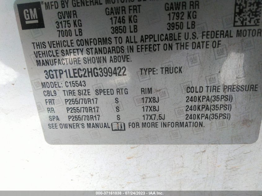2017 GMC SIERRA 1500 - 3GTP1LEC2HG399422