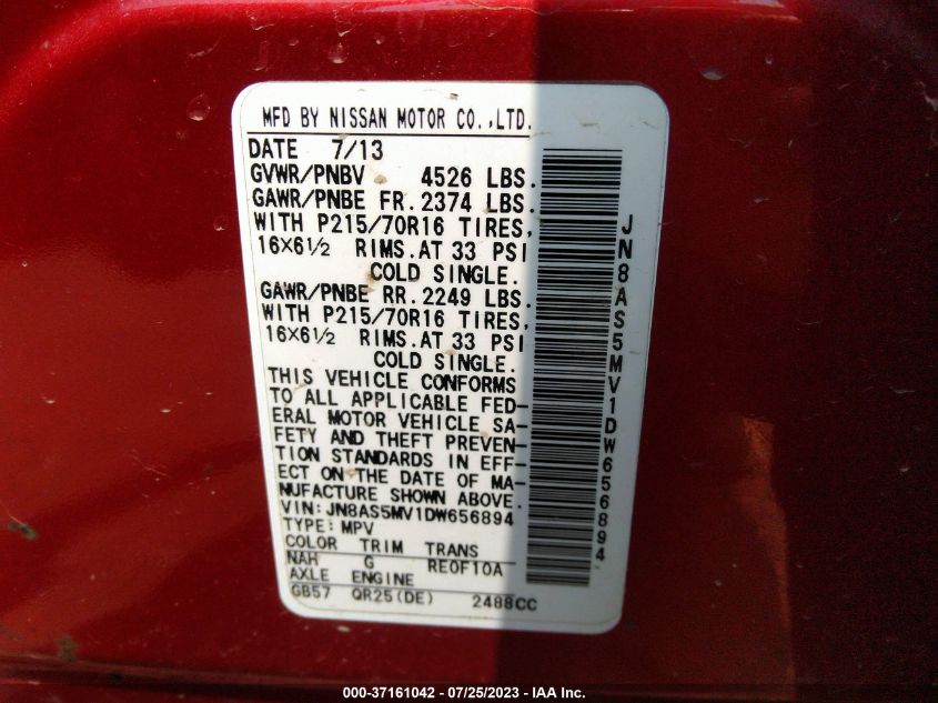 2013 NISSAN ROGUE S - JN8AS5MV1DW656894