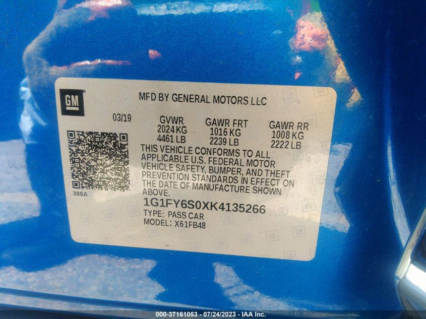 2019 CHEVROLET BOLT EV LT - 1G1FY6S0XK4135266