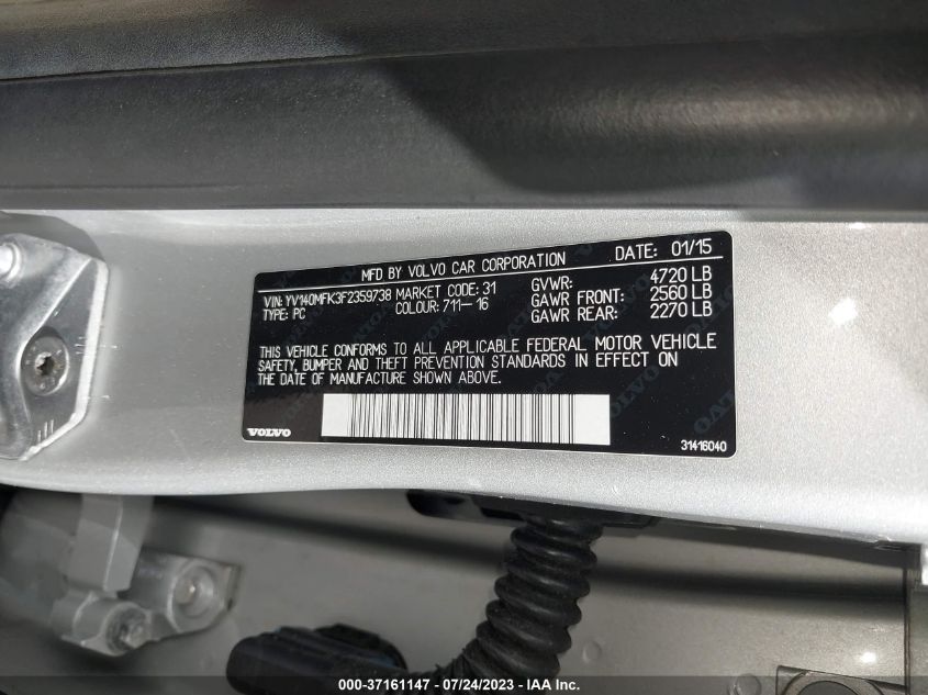 2015 VOLVO S60 PREMIER - YV140MFK3F2359738
