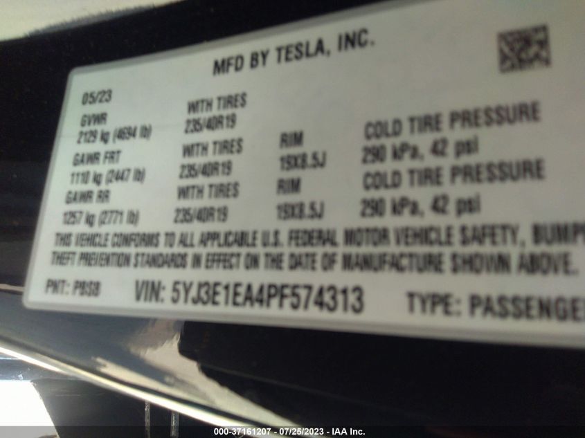 2023 TESLA MODEL 3 - 5YJ3E1EA4PF574313