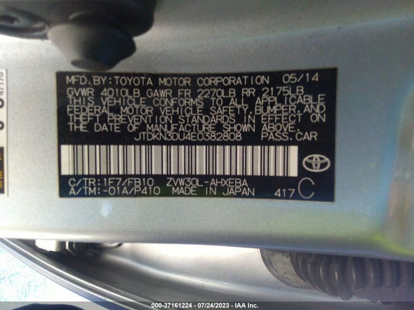 2014 TOYOTA PRIUS - JTDKN3DU4E0382808