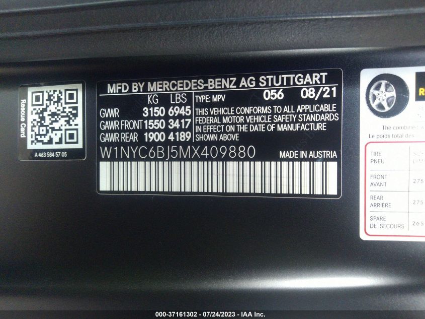 2021 MERCEDES-BENZ G-CLASS G 550 W1NYC6BJ5MX409880