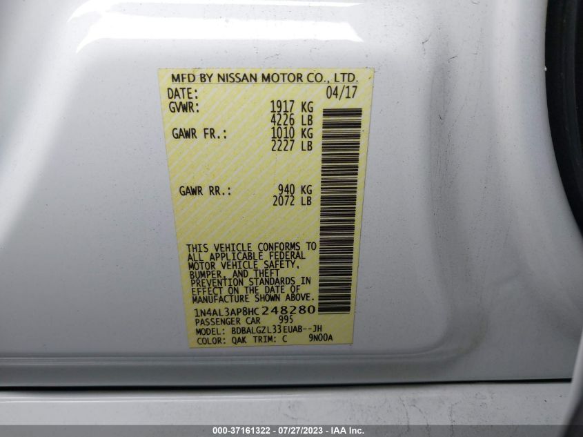 2017 NISSAN ALTIMA 2.5 S - 1N4AL3AP8HC248280