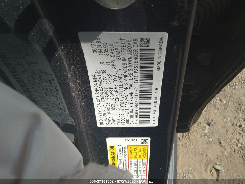 VIN 2HGFE2F55NH512142 2022 HONDA CIVIC SEDAN SPORT