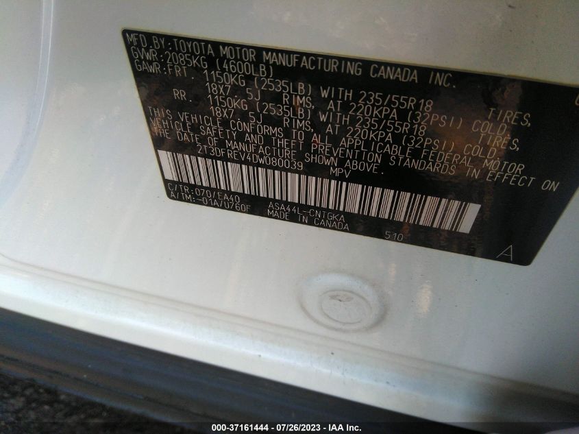 2013 TOYOTA RAV4 LIMITED - 2T3DFREV4DW080039