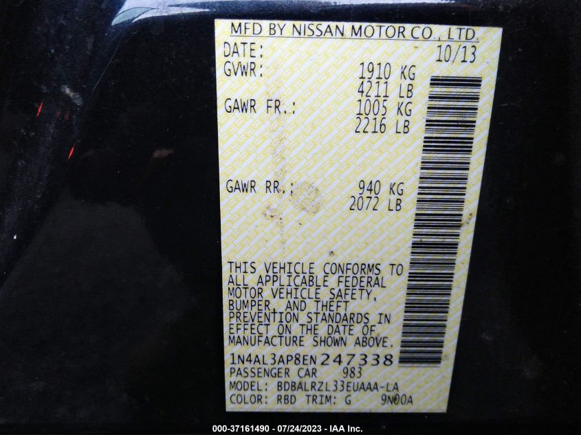 2014 NISSAN ALTIMA 2.5 S - 1N4AL3AP8EN247338