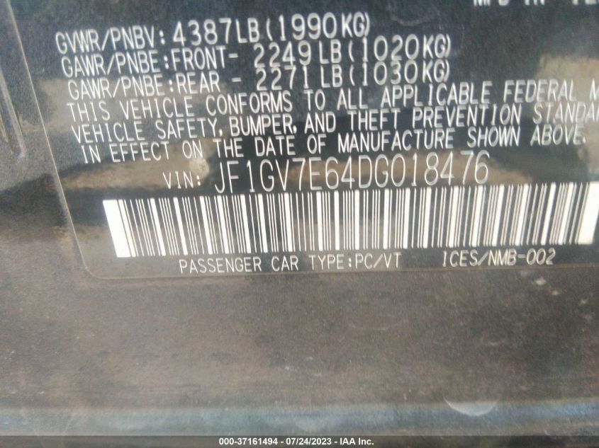2013 SUBARU IMPREZA SEDAN WRX WRX JF1GV7E64DG018476