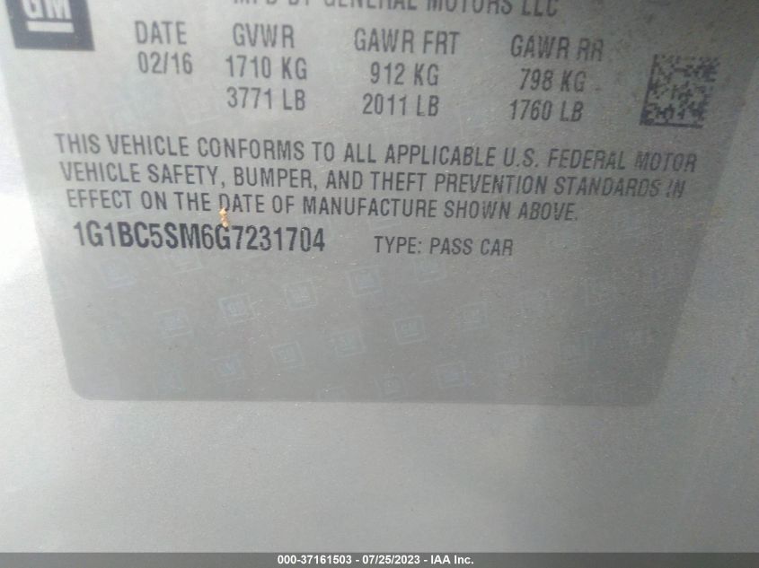 2016 CHEVROLET CRUZE LS - 1G1BC5SM6G7231704