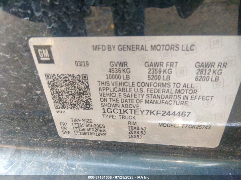 2019 CHEVROLET SILVERADO 2500HD LTZ - 1GC1KTEY7KF244467
