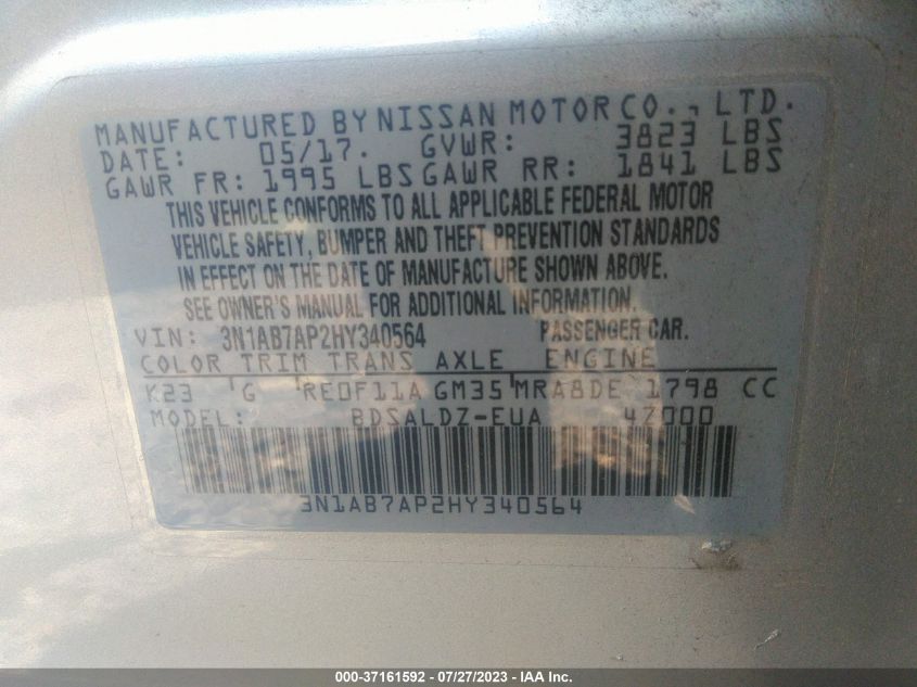 2017 NISSAN SENTRA SV - 3N1AB7AP2HY340564