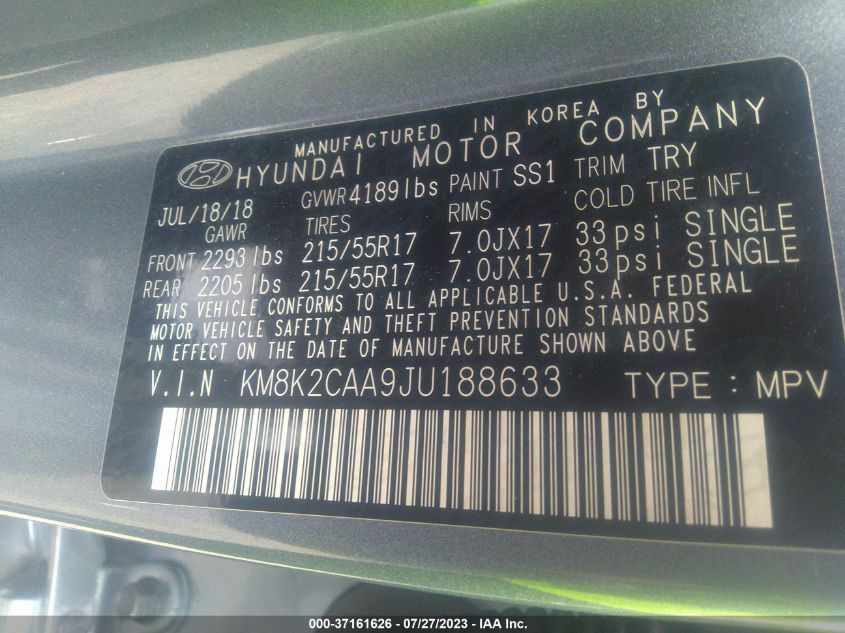2018 HYUNDAI KONA SEL - KM8K2CAA9JU188633