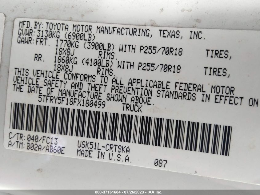 2015 TOYOTA TUNDRA SR5 5.7L V8 5TFRY5F18FX180499