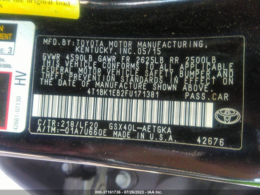 2015 TOYOTA AVALON - 4T1BK1EB2SU171381