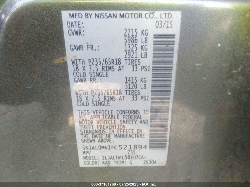 2015 INFINITI QX60 - 5N1AL0MN1FC521894