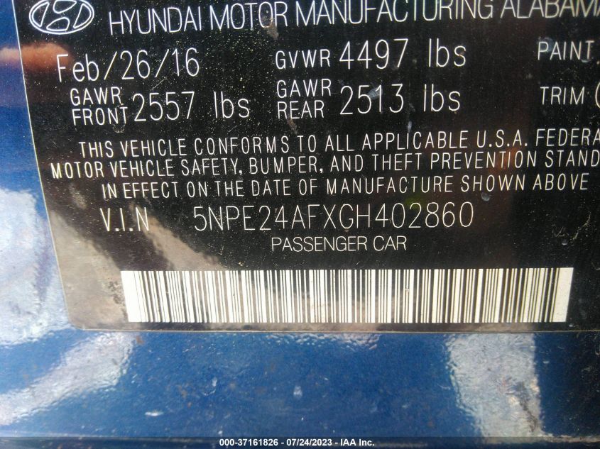 2016 HYUNDAI SONATA SE - 5NPE24AFXGH402860