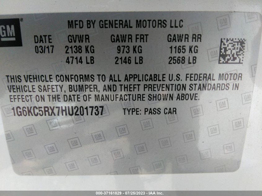 2017 CADILLAC CT6 SEDAN LUXURY RWD - 1G6KC5RX7HU201737