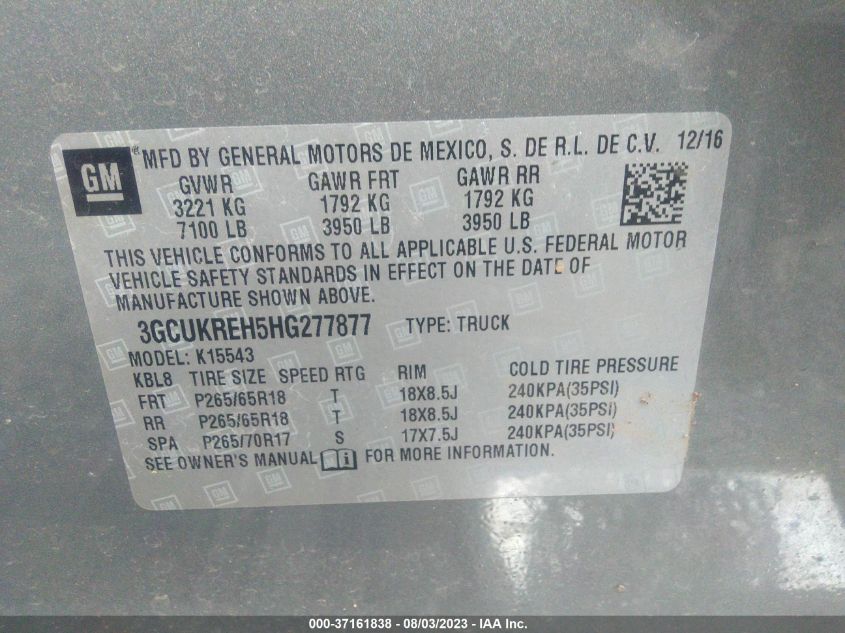 2017 CHEVROLET SILVERADO 1500 LT - 3GCUKREH5HG277877