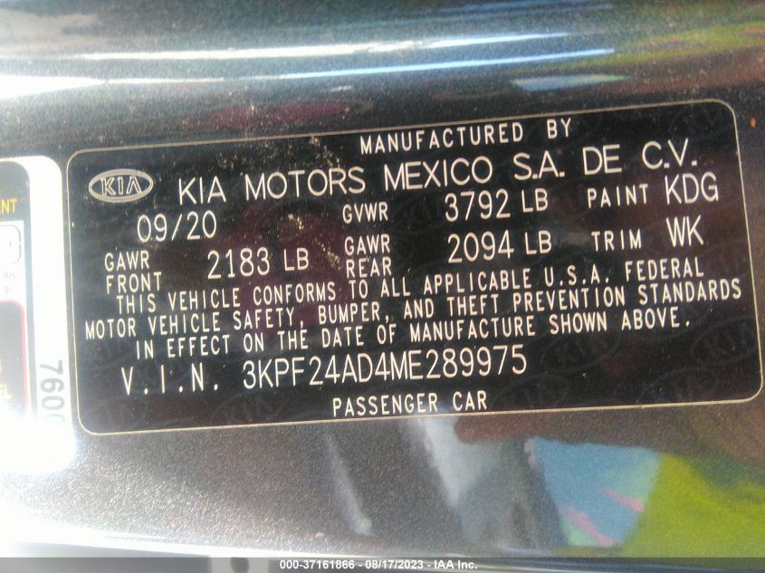 2021 KIA FORTE FE - 3KPF24AD4ME289975