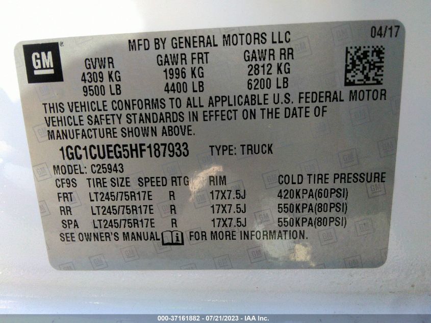 2017 CHEVROLET SILVERADO 2500HD WORK TRUCK - 1GC1CUEG5HF187933