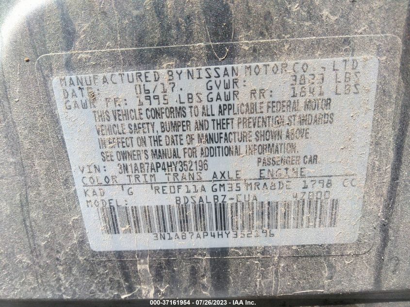 2017 NISSAN SENTRA S - 3N1AB7AP4HY352196