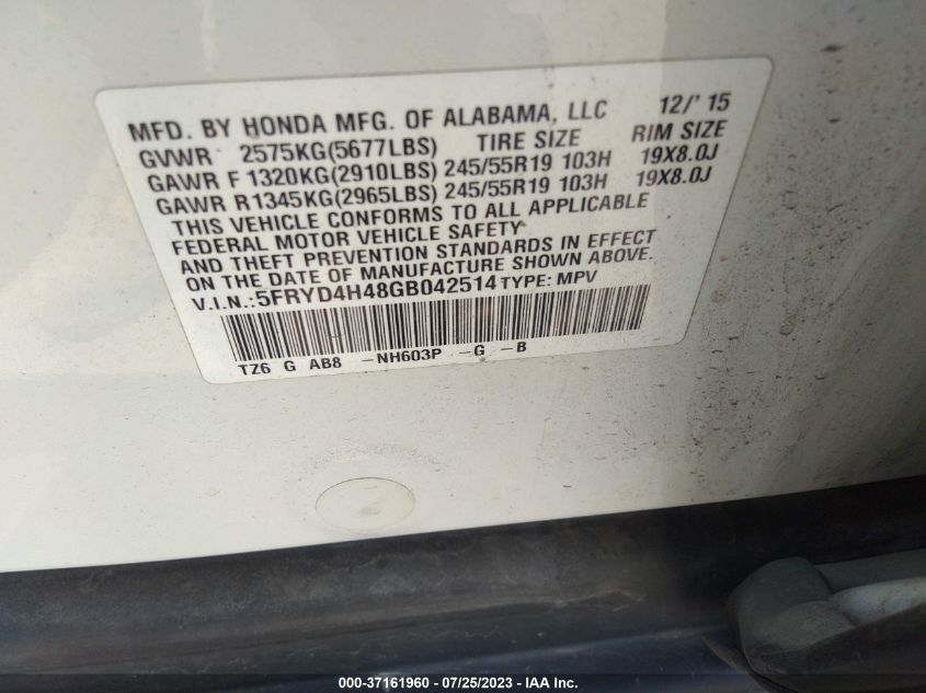 2016 ACURA MDX TECHNOLOGY - 5FRYD4H48GB042514