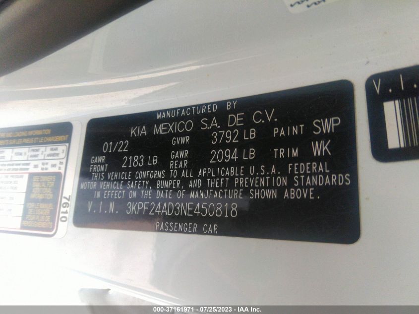 2022 KIA FORTE LXS - 3KPF24AD3NE450818
