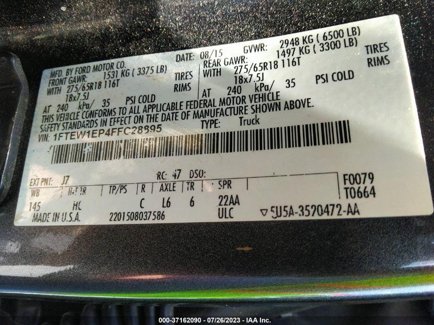 2015 FORD F-150 XLT/XL/LARIAT - 1FTEW1EP4FFC28895