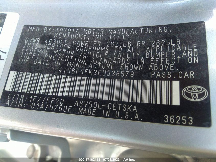 2014 TOYOTA CAMRY L/LE/XLE/SE/SE SPORT - 4T1BF1FK3EU336579
