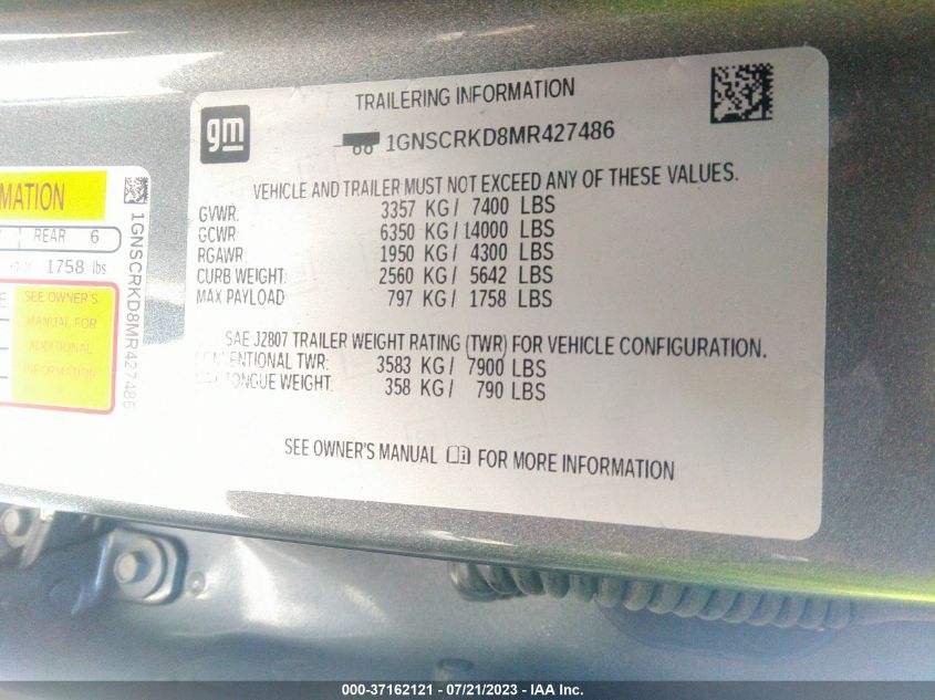 2021 CHEVROLET TAHOE RST - 1GNSCRKD8MR427486