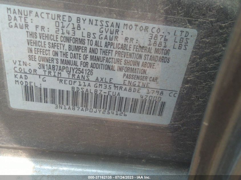 2018 NISSAN SENTRA S - 3N1AB7AP0JY254126