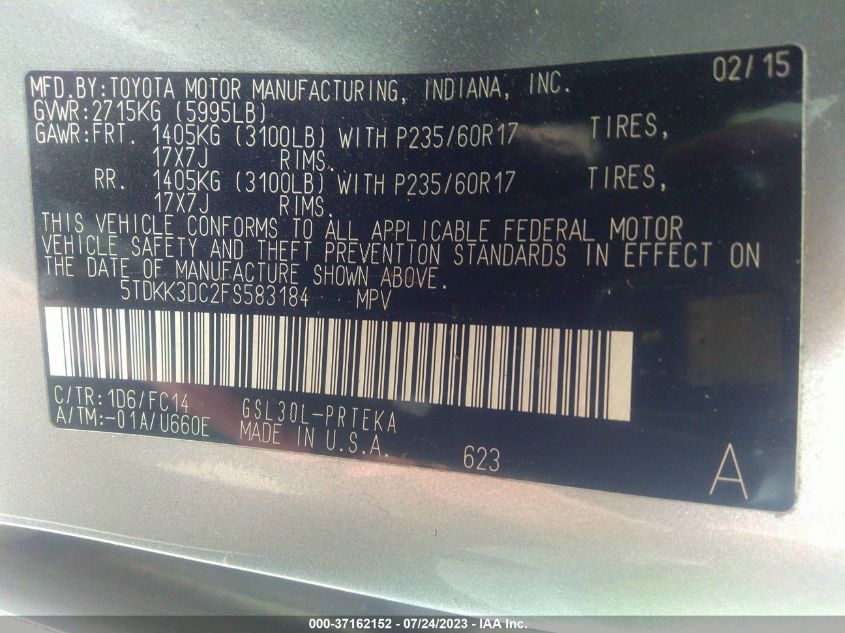 2015 TOYOTA SIENNA LE - 5TDKK3DC2FS583184