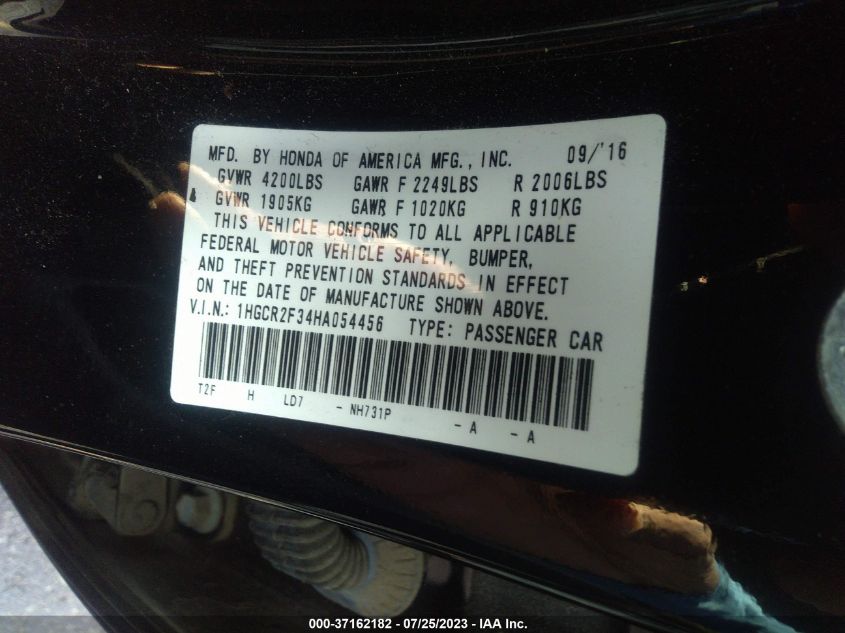 2017 HONDA ACCORD SEDAN LX - 1HGCR2F34HA054456