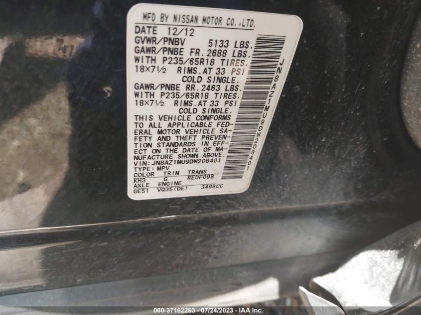 2013 NISSAN MURANO SL - JN8AZ1MU9DW208401