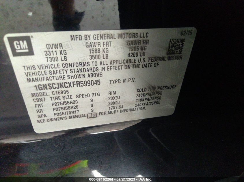 2015 CHEVROLET SUBURBAN LT - 1GNSCJKCXFR599045