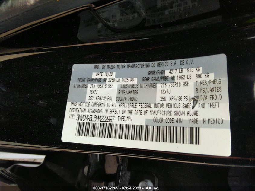 VIN 3MVDMABL6MM222997 2021 MAZDA CX-30 SELECT