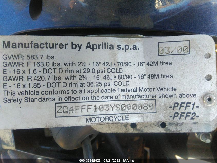 2000 APRILIA SCARABEO 50 - ZD4PFF103YS000089