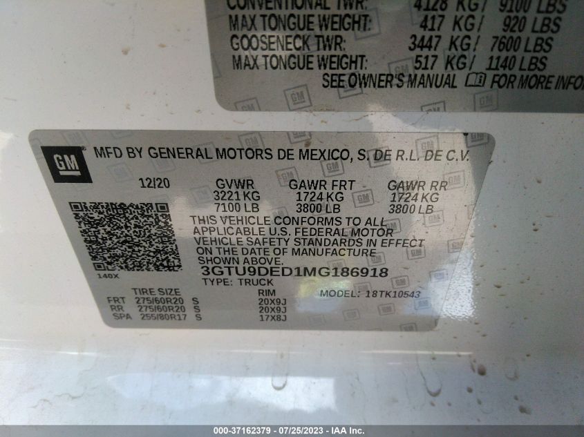 2021 GMC SIERRA 1500 SLT - 3GTU9DED1MG186918