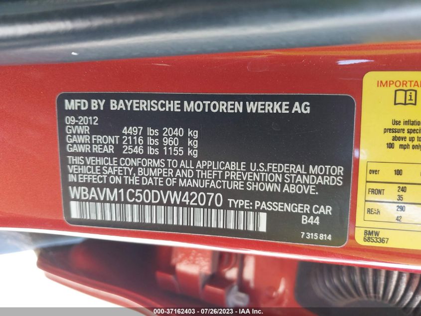 2013 BMW X1 28I - WBAVM1C50DVW42070