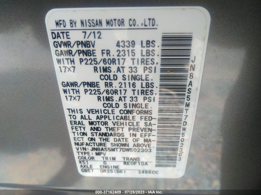 2013 NISSAN ROGUE SV - JN8AS5MT7DW502303