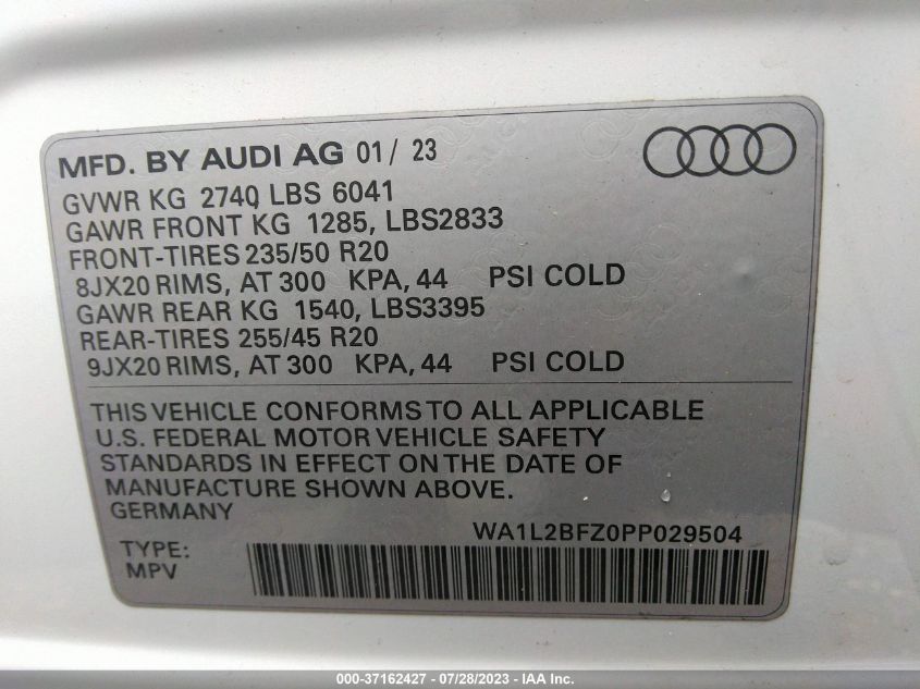 2023 AUDI Q4 E-TRON PREMIUM PLUS WA1L2BFZ0PP029504