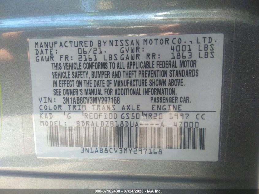 2021 NISSAN SENTRA SV - 3N1AB8CV3MY297168