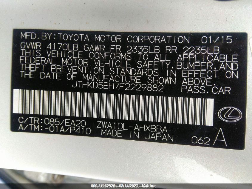 2015 LEXUS CT 200H HYBRID - JTHKD5BH7F2229882