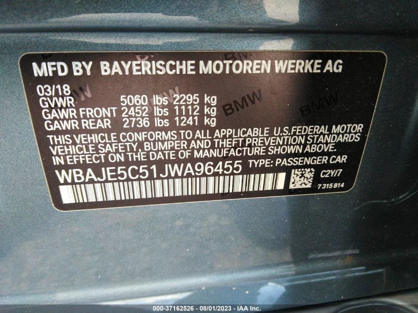 2018 BMW 540 I WBAJE5C51JWA96455