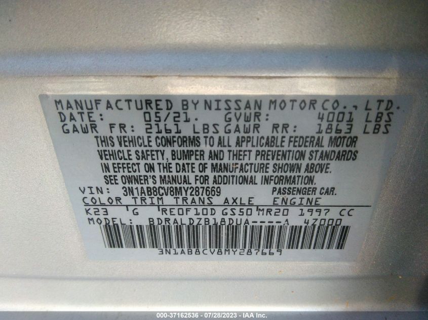 2021 NISSAN SENTRA SV - 3N1AB8CV8MY287669